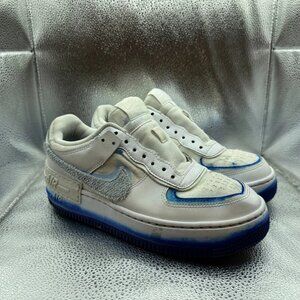Size 7.5 Nike Air Force 1 Shadow White Blue Womens Athletic Sneakers FJ4567-100